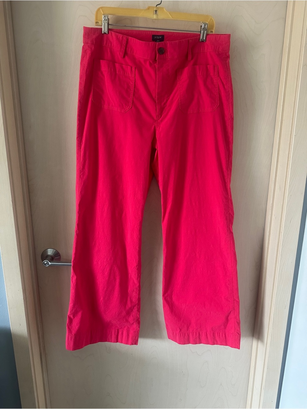 J Crew High-Rise Patch-Pocket Wide-Leg Cotton Linen Pants Hot Pink Fuchsia Sz 32